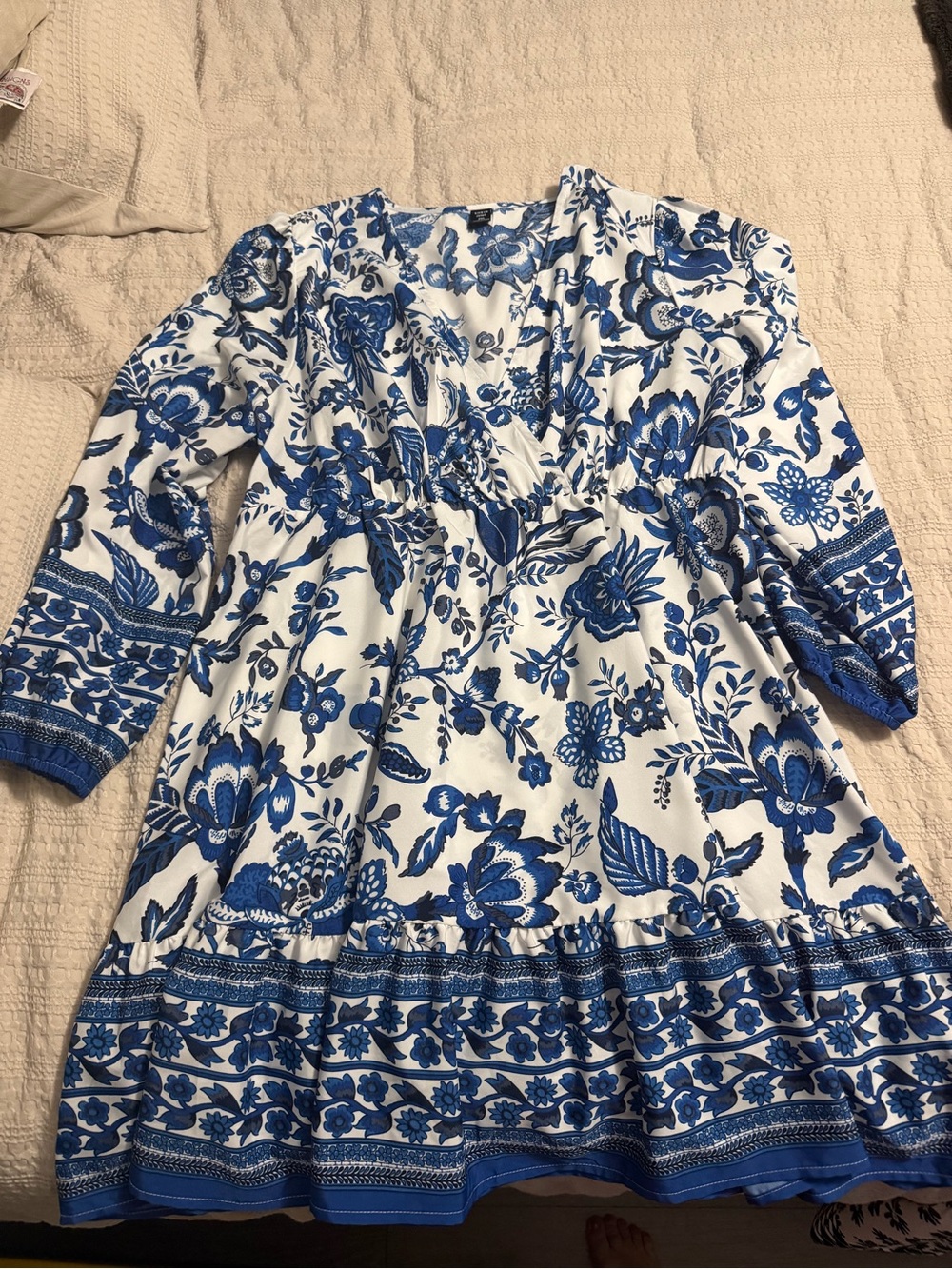 SHEIN White Dress with Blue Floral Print